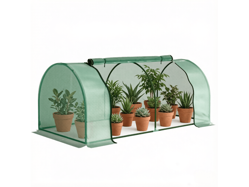 Mini serre de jardin 200 x 100 x 80 cm – vert foncé – porte enroulable zippée et structure acier avec liens de fixation - Conforama A