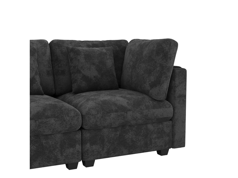  Canapé d’angle modulable avec rangement xl 6 places 292 x 147 x 81 cm grand canapé en l avec méridienne et pouf chenille gris  - Conforama E