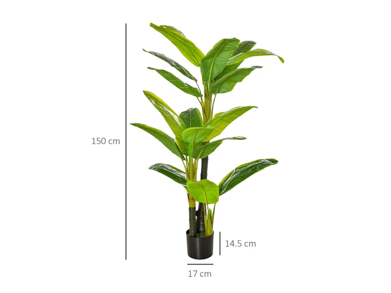  Plante artificielle bananier 150 cm verte en plastique avec pot noir, idéale en intérieur et extérieur sans entretien  - Conforama C