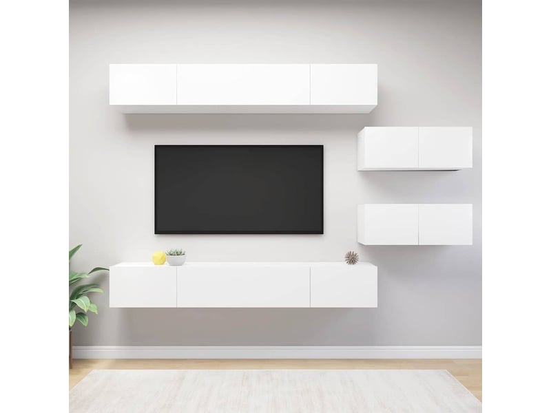  Ensemble de meubles tv - banc tv - meuble de rangement 6 pcs blanc bois d'ingénierie  - Conforama B