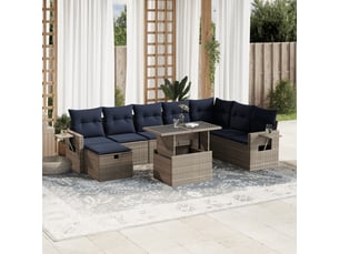Vidaxl ensemble de canapé de jardin 9 pcs avec coussins gris résine tressée