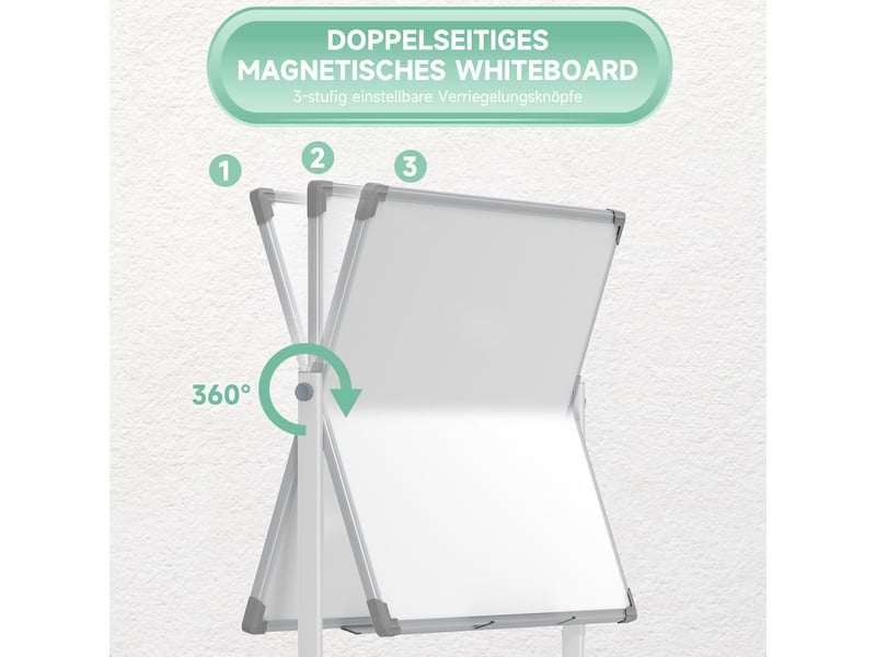 Tableau blanc magnétique mobile 120 x 90 cm sur pied pivotant blanc  - Conforama D