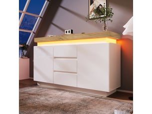 Buffet laqué blanc – 2 portes, 3 tiroirs, led avec contrôle via app – rangement salon et chambre, 81x140x39 cm