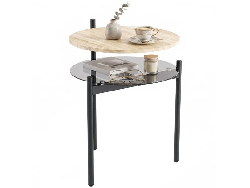  Table d'appoint ronde avec étagère en verre, 41,8 x 39,8 x 53,5 cm homvra  - Conforama A
