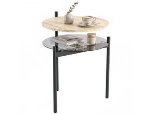 Table d'appoint ronde avec étagère en verre, 41,8 x 39,8 x 53,5 cm homvra