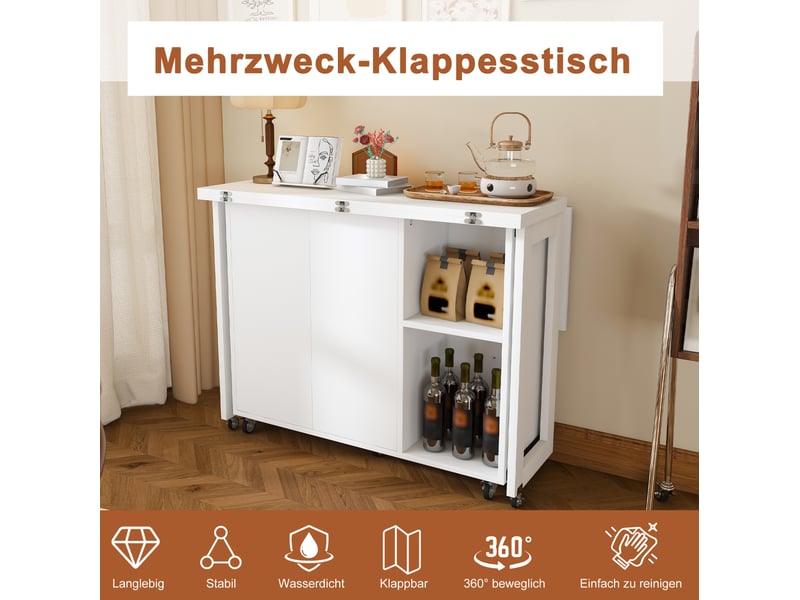 Desserte de cuisine pliable mobile avec 2 portes, 2 étagères et roulettes verrouillables blanc 100 × 105 × 75 cm - Conforama D