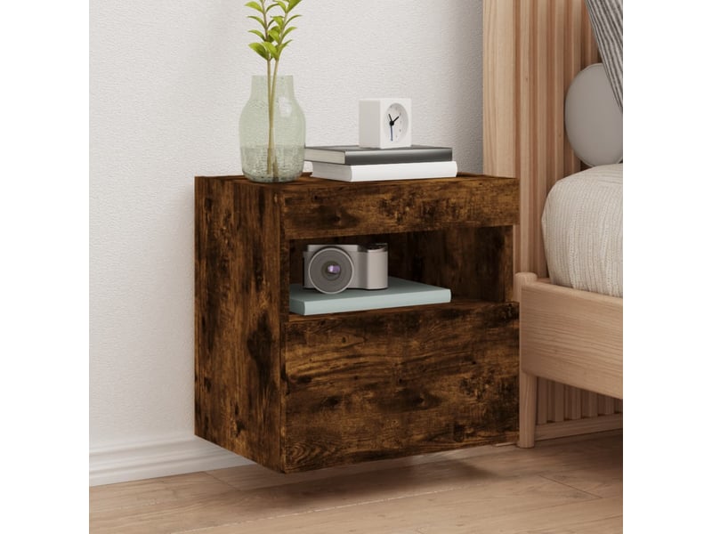 Lot de 2 meuble tv mural avec lumières led chêne fumé 40x30x40 cm - Conforama B