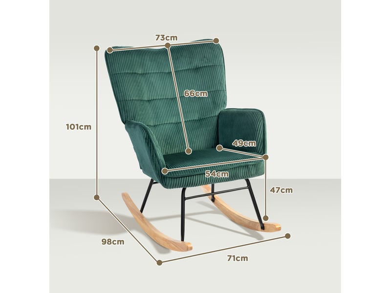  Fauteuil à bascule modenvie en velours côtelé vert foncé 71 x 98 x 101 cm  - Conforama C