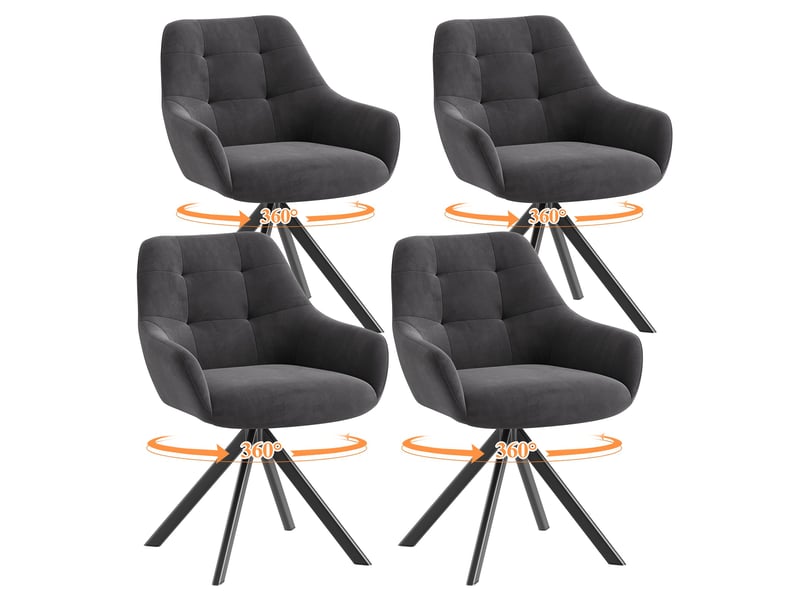  Lot 4 chaise pivotante premium avec demi-accoudoirs - chaise rotation à 360°base métallique haute stabilité, gris  - Conforama A
