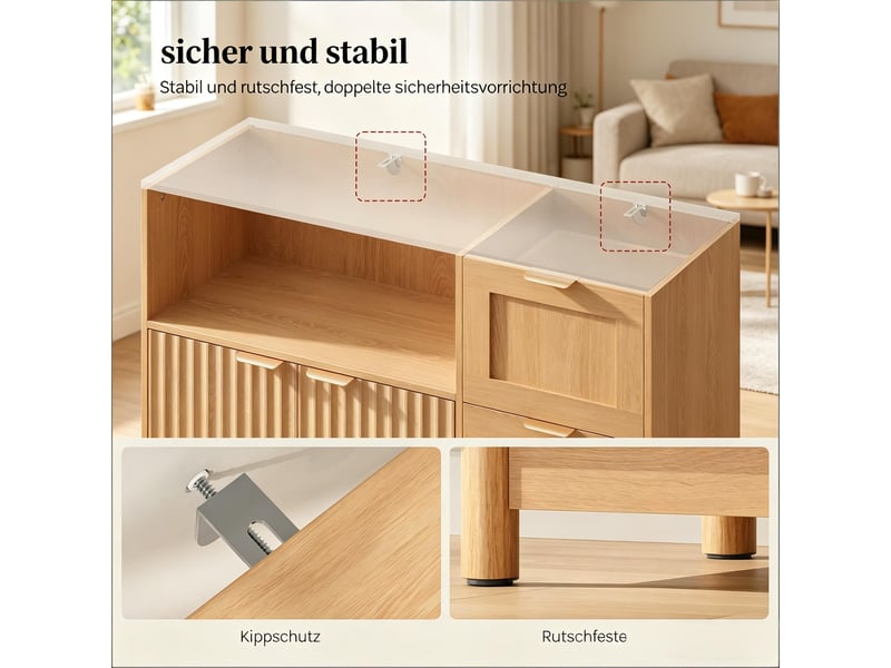  Buffet de cuisine avec 3 tiroirs et étagères réglables - lpospi - mdf et panneaux de particules bois  - Conforama E