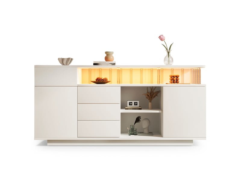 Buffet 160 cm blanc, 2 portes et 4 tiroirs et led Fay Lum - Conforama A