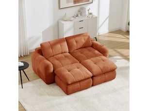 Canapé fixe, droit, modulaire, en tissu chenille, orange