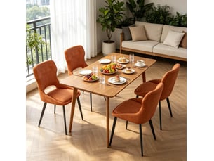Lot de 4 chaises de salle à manger orange en chenille et métal