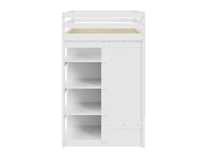 Lit superposé en bois massif avec lit gigogne, armoire et tiroirs. Lit enfant 90x200 blanc multifonction pour gain de place. - Conforama E