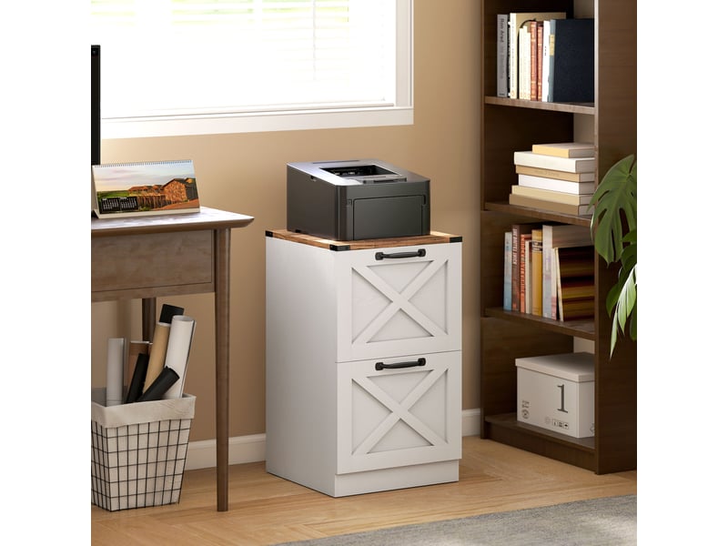  Bureau à 2 tiroirs, support d'imprimante avec rail de suspension pour formats a4 et lettre, 40 x 40 x 71 cm, blanc  - Conforama B