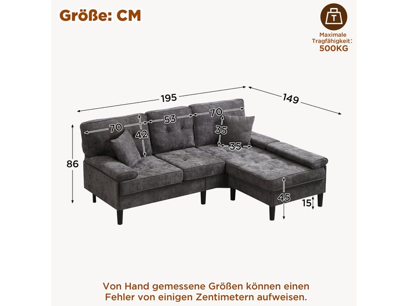  Canapé d’angle en l modulable en chenille, 3 places avec fonction lit, méridienne, pouf mobile, 195 cm de large  - Conforama C