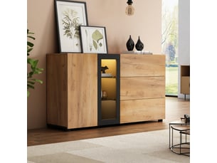 Buffet de cuisine 140x40x80 cm, meuble bas avec 3 tiroirs et porte, idéal pour cuisine, salle à manger ou entrée, noir marron