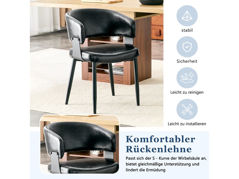  Chaises de salle à manger lot de 2 avec accoudoirs et dossier bicolore  - pieds en métal, pu - noir  - Conforama E