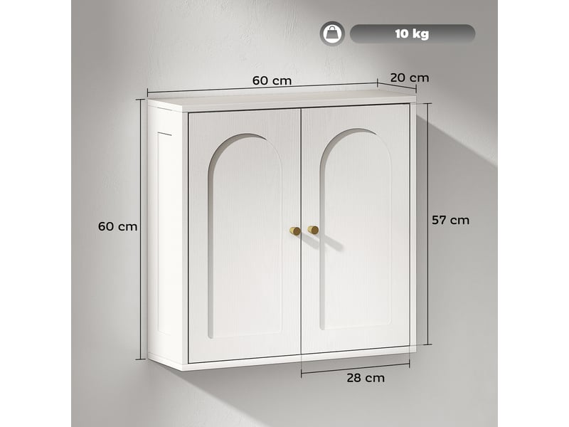  Armoire murale, meuble haut salle de bain moderne avec placard à double porte et poignées dorées, blanc, 60x20x60cm  - Conforama C