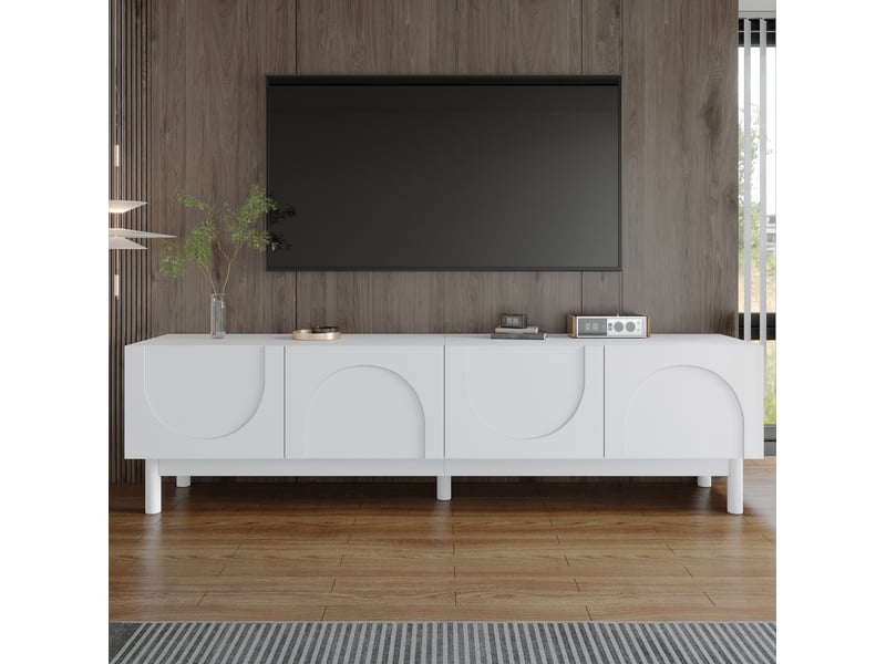  Meuble tv modenvie 169 x 34 x 45,5 cm à 4 portes ondulées avec rangement blanc  - Conforama E