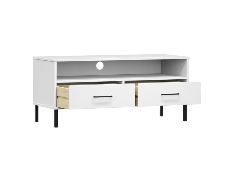  Meuble tv - banc tv - meuble de rangement avec pieds en métal blanc bois de pin massif oslo  - Conforama E