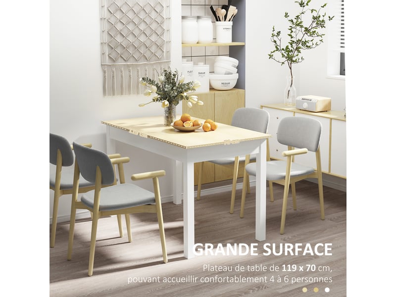  Table de salle à manger design moderne bicolore avec dim. 119l x 70l x 75h cm grand plateau 4-6 personnes en bois  - Conforama E