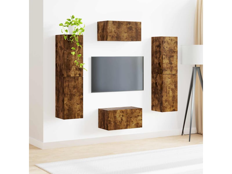  Ensemble meuble tv - banc tv - meuble de rangement 6 pcs chêne fumé bois d'ingénierie  - Conforama D