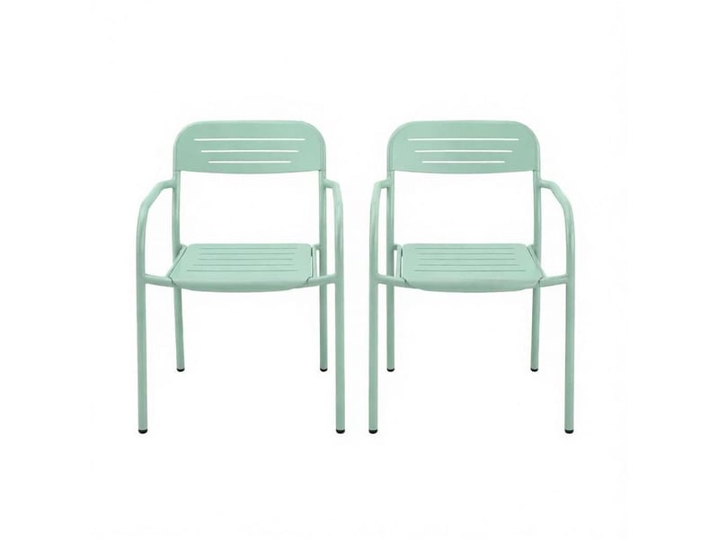  Lot de 2 chaises de jardin empilables en métal vert sauge avec accoudoirs  - Conforama A
