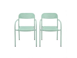 Lot de 2 chaises de jardin empilables en métal vert sauge avec accoudoirs