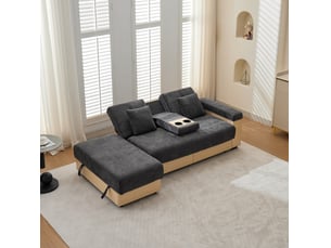Canapé droit convertible <strong>WISHDOR</strong> <strong></strong> 3 places Tissu gris avec coffre de rangement