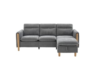 Canapé d'angle panoramique convertible <strong>SAPGAKS</strong> <strong></strong> 3 places Velours côtelé gris avec coffre de rangement