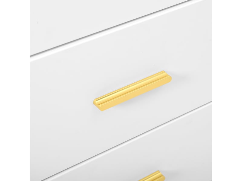  Commode avec 6 tiroirs 120 x 40 x 76 cm, blanc, mdf, façades rainurées, poignées et pieds dorés  - Conforama E