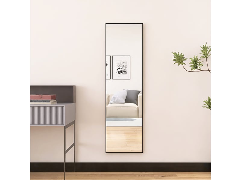  Miroir sur pied - 140 x 40 cm - noir - miroir plein pied rectangulaire en verre trempé, cadre en alliage d'aluminium, design moderne  - Conforama D