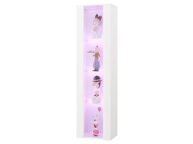  Vitrine blanche à 4 niveaux avec éclairage led connecté, 40 x 29 x 170 cm, panneaux acryliques  - Conforama A