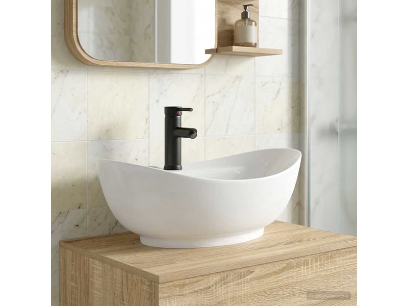  Lavabo de salle de bain avec robinet et évacuation noir mat shl620  - Conforama B