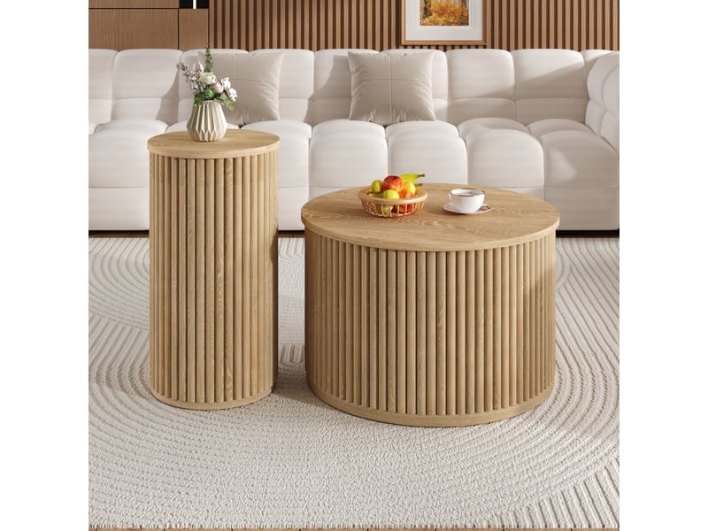  Ensemble de 2 tables basses rondes en bois naturel, une grande et une petite, multifonctionnelles  - Conforama B