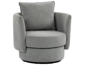 Fauteuil club pivotant à 360 degrés avec coussin et double suspension, en polyester gris clair, 85 × 79 × 84 cm