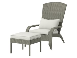 Chaise de jardin avec repose-pieds et coussins rembourrés, en rotin et acier, 64 x 82 x 89 cm, gris et crème