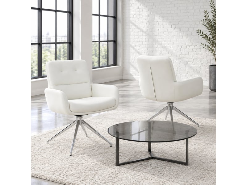  Lot de 2 chaises de salle à manger pivotantes en pu blanc et métal argenté  - Conforama E