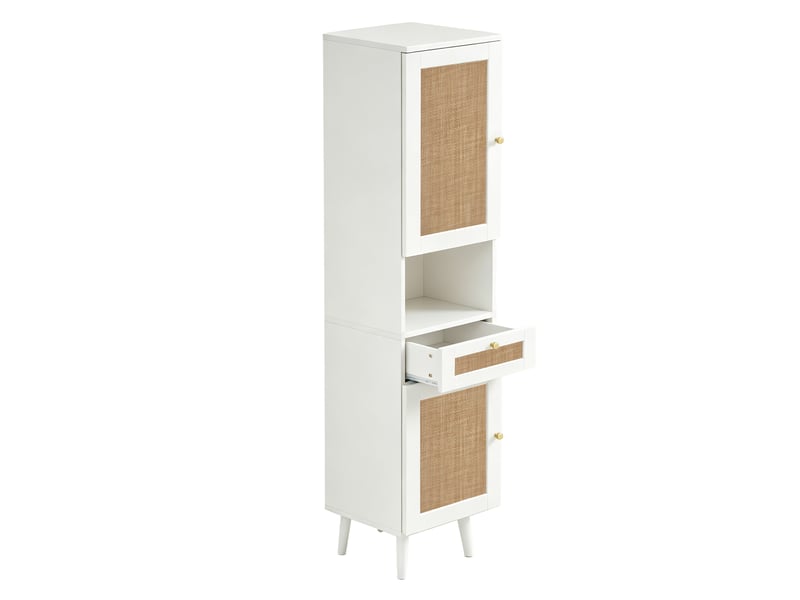  Colonne salle de bain blanche 40 × 30 × 166 cm, portes rotin réversibles, tiroir  - Conforama E