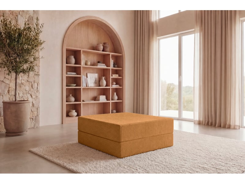  Cosima - pouf en petit velours côtelé moutarde 100x80x34  - Conforama B