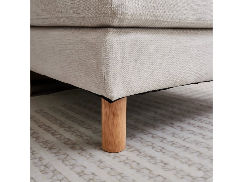  Canapé d'angle modulable 3 places avec pouf, tissu polyester beige, structure bois massif, design nordique moderne pour salon  - Conforama R