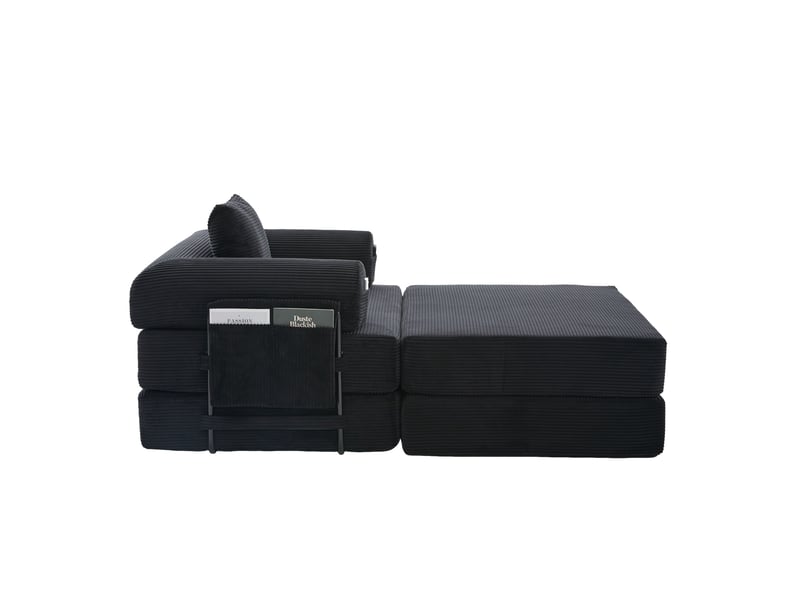  Fauteuil convertible 112 x 95 cm – noir – velours côtelé, coussin et rangement latéral pratique  - Conforama A
