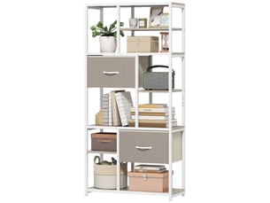 Étagère de rangement 6 niveaux, bibliothèque avec 2 tiroirs en tissu, 9 étagères ouvertes, 72,5 x 30 x 150 cm, blanc