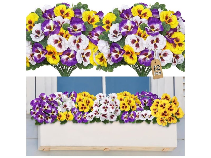  Lot de 12 pensées artificielles pour extérieur - fleurs artificielles en soie résistantes aux uv - fausses fleurs - plantes artificielles en plastique pour porche d'entrée, jardin, jardinière  - Conforama A
