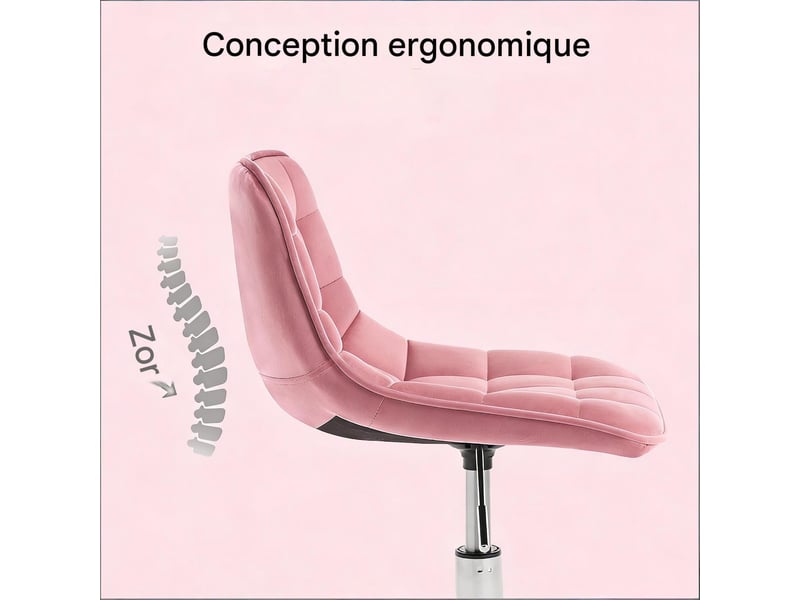  Chaise de bureau pivotante réglable en hauteur velours et métal rose T5828P493648 - Conforama D