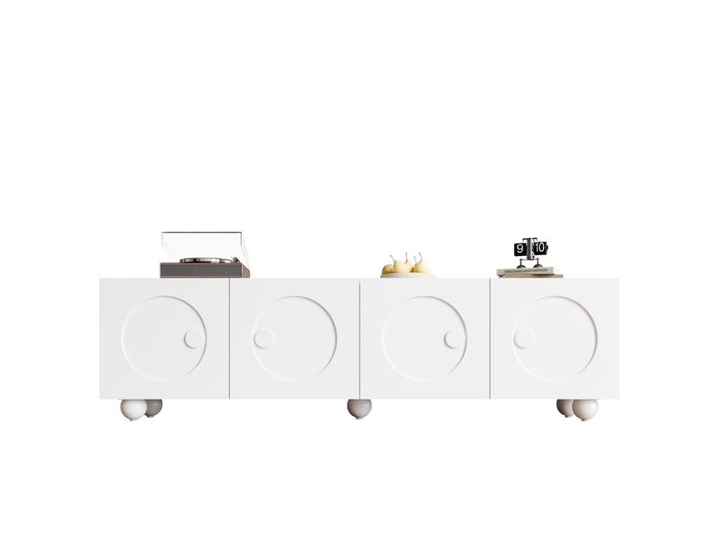  Meuble tv moderne blanc, portes en relief rond 3d, corps blanc mat, 180,5 x 38 x 50 cm  - Conforama A