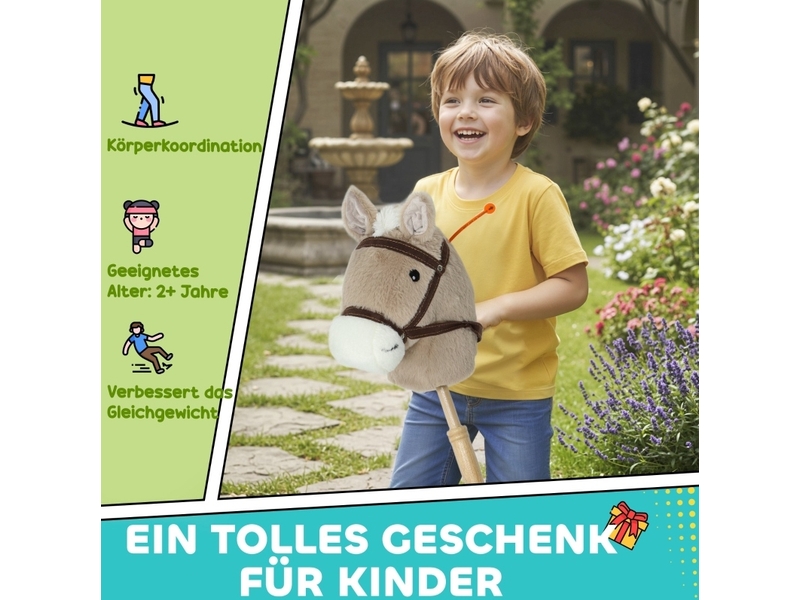  Cheval bâton enfant à roulettes et sons 95 x 25 x 27 cm gris en polyester, jeu d'imitation dès 24 mois  - Conforama E
