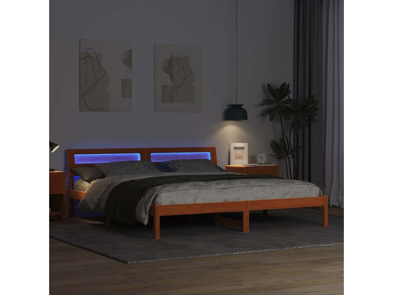  Lit double- lit adulte -  cadre de lit avec tête de lit marron 200 x 200 cm pin massif  - Conforama C