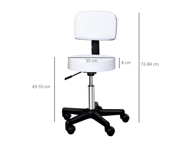  Tabouret de travail pivotant avec dossier, réglable 72-84 cm, blanc, ø35 cm  - Conforama C